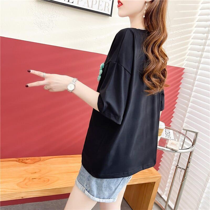 デザイン感 プリント チャーミング Tシャツ カットソートップス<U-3151>