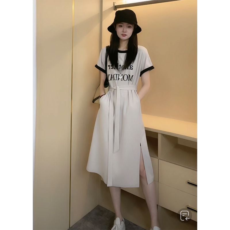 売り切れ必至 簡潔 上質 半袖Tシャツワンピース<U-8288>