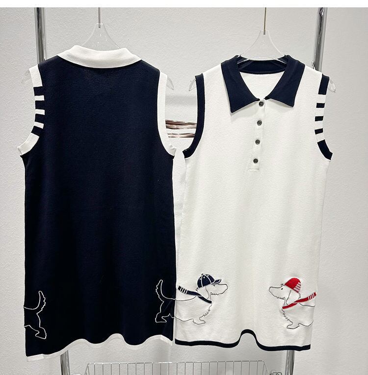 売り切れ必至 刺繍 カジュアル ノースリーブ ニットワンピース<U-8484>