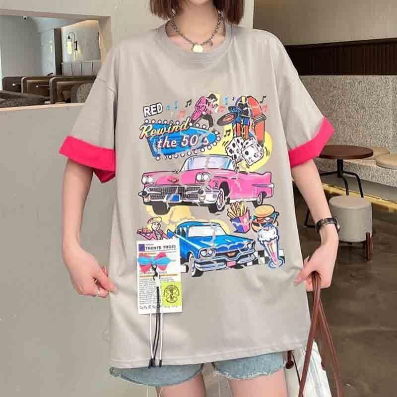 着心地抜群 カートゥーンプリント 美感いっぱい Tシャツ カットソー<U-3126>
