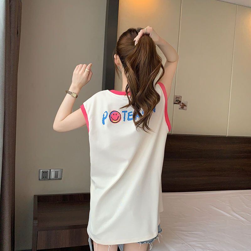 【半額!期間限定!!】超人気 ファッション カジュアル プリント ノースリーブ Tシャツ<U-8487>