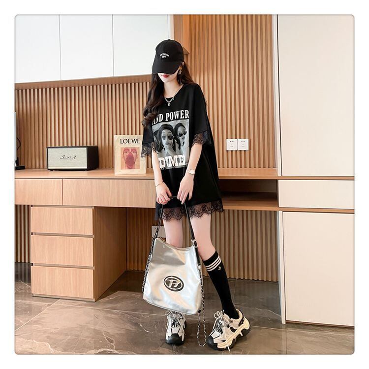 売り切れ必至 レース ファッション 切り替え ゆったり 半袖Tシャツ<U-8480>