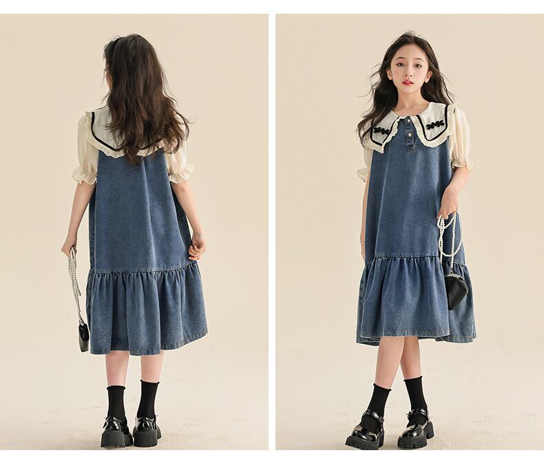 デニム イチゴ スウィート パイナップル リボン スクエアネック 着せワンピース <U-11389>