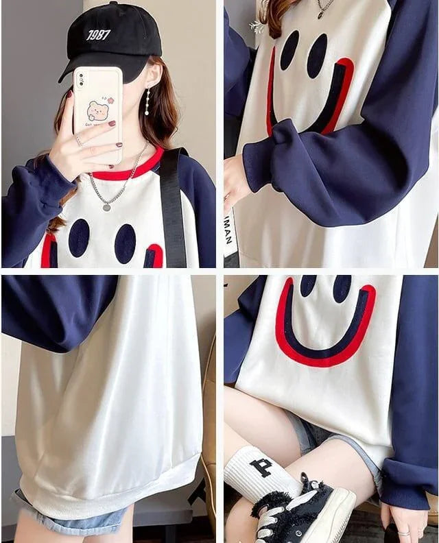 秋の新作スマイル長袖Tシャツトップス<U-5028>