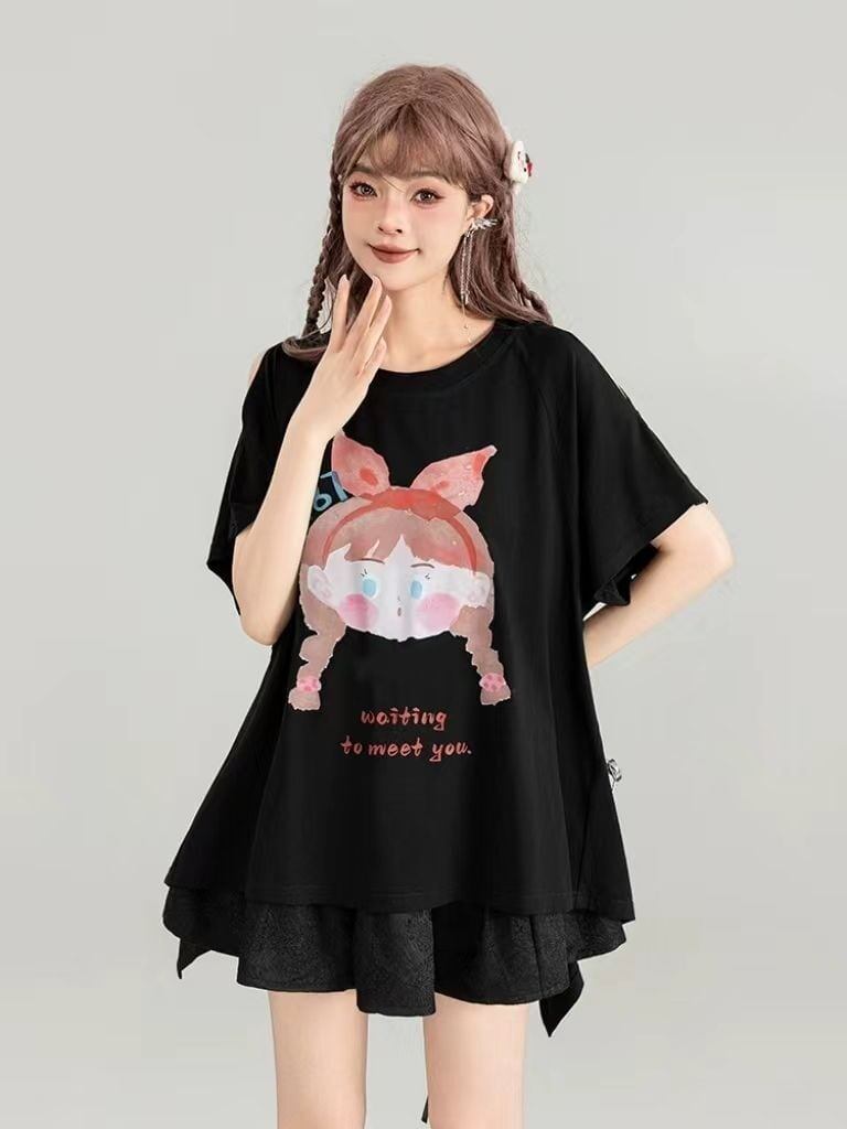 着回し力抜群 ゆったり ファッション感満々 ロング丈 2色半袖Tシャツ<U-11068>