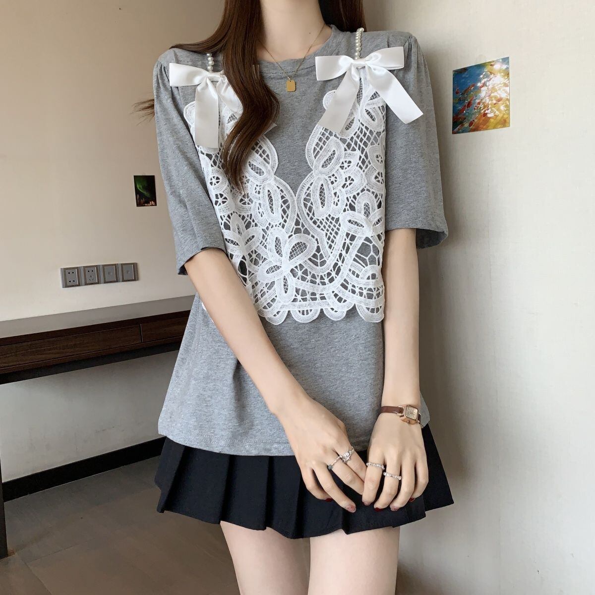 ファッション感満々 ロング丈 ゆったり 2色半袖Tシャツ<U-10995>