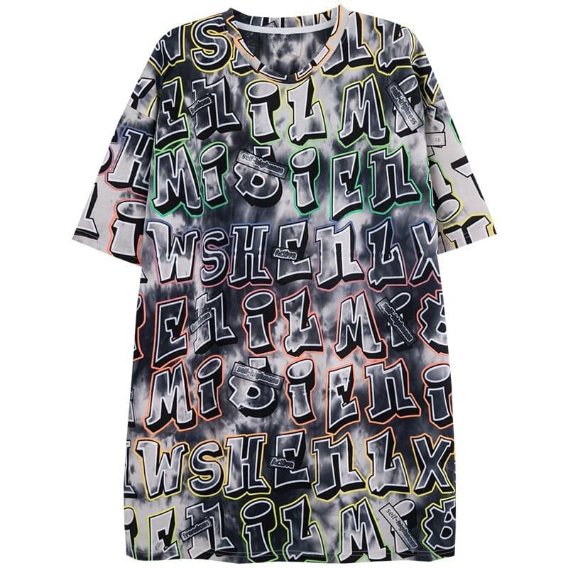 カジュアル 切り替え オシャレ度満点 プリント Tシャツ カットソー<U-3504>
