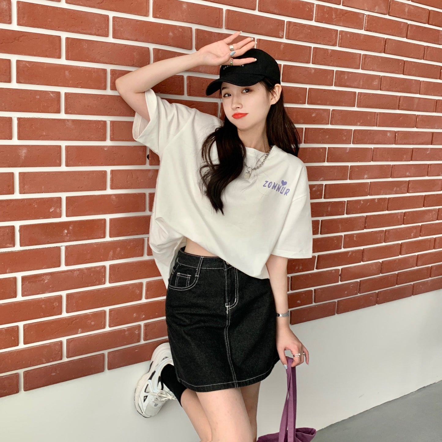 オシャレ度満点 切り替え 一目惚れ プリント Tシャツ カットソー<U-3560>
