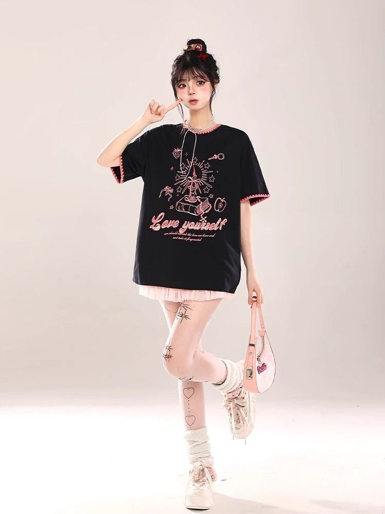 大人可愛い 早い者勝ち 絶対流行 カジュアル 2色選択 Tシャツ<U-11108>