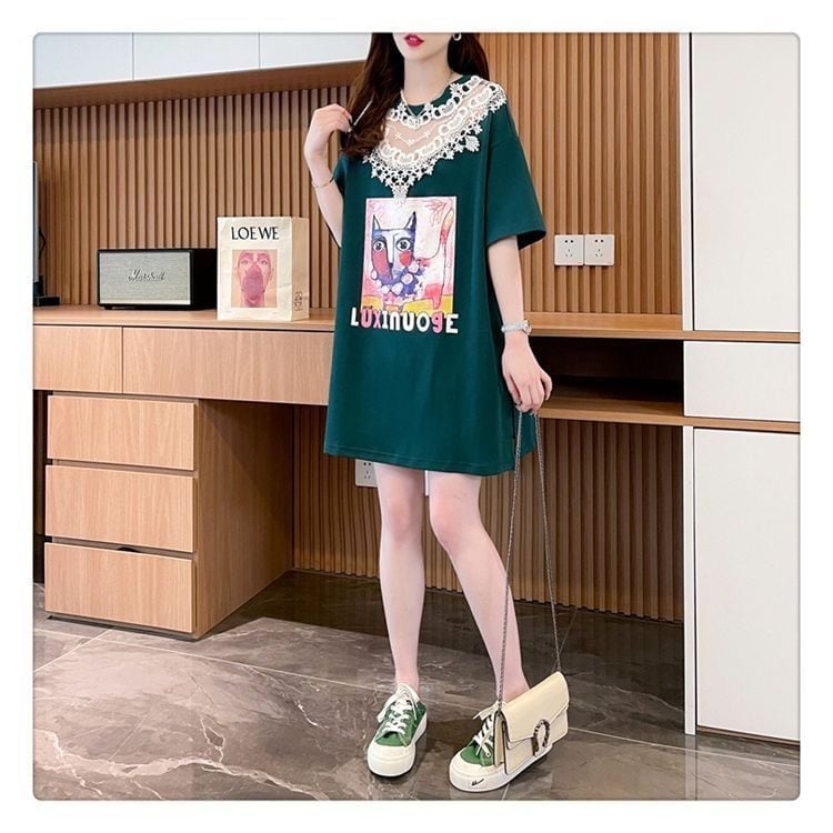 新商品 透かし彫り キュート レース 切り替え ゆったり 半袖Tシャツ<U-8472>