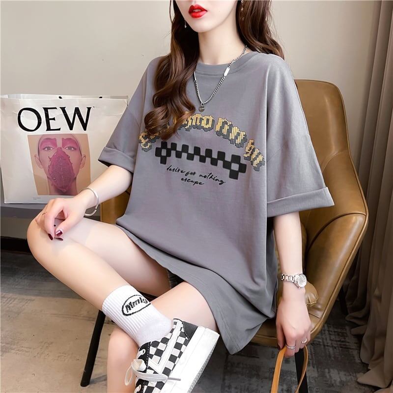 ゆったり感アップ 切り替え オシャレ度満点 プリント Tシャツ カットソー<U-3478>