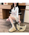 POLOネック プリント バタフライ ロング ラグランTシャツ ゆったりワンピース ＜U-3023＞
