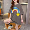 レインボースマイリーファッションオールマッチルーズ半袖Tシャツ<U-2860>