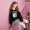ファッショングラフィックプリントブラックスウェット長袖Ｔシャツ<U-4281>