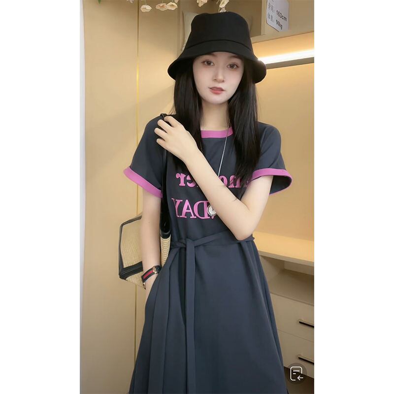 売り切れ必至 簡潔 上質 半袖Tシャツワンピース<U-8288>