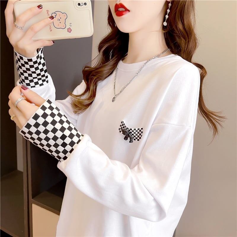 スタイリッシュ 切り替え 一目惚れ プリント Tシャツ カットソー＜U-3675＞