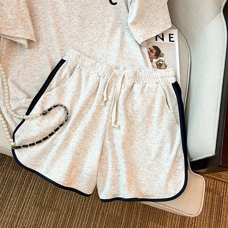 ファッション 切り替え 美人度アップ Tシャツ＋ショートパンツ セットアップ＜U-3527＞