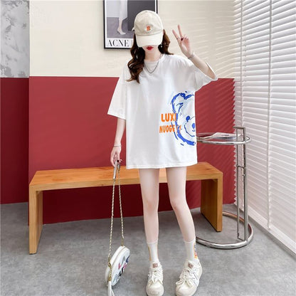 スタイリッシュ 切り替え 一目惚れ プリント Tシャツ カットソー＜U-3584＞