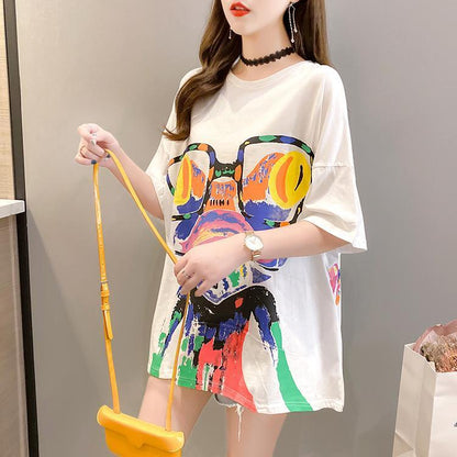 絶対流行 プリント ファッション ゆったり 全4色 半袖 Tシャツ＜U-11523＞