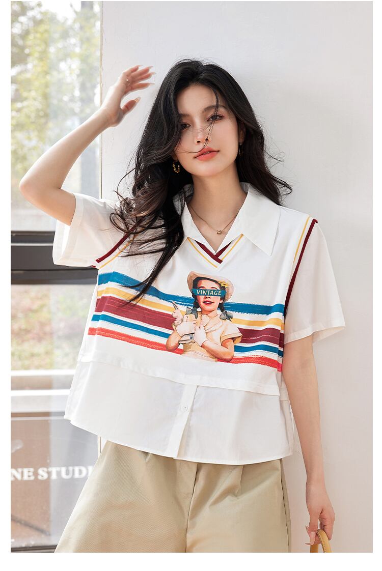 話題沸騰中 一目惚れ 個性的なデザイン レイヤード風 Tシャツ カットソー＜U-8331＞