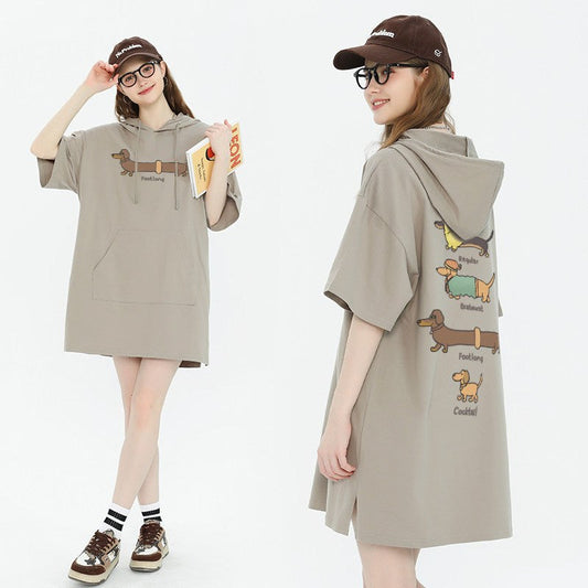 カジュアル フード付き ロング Tシャツ F-13581