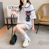 美人度アップ 折り襟 ワッフル ぬいぐるみ付き ロング Tシャツ ゆったり半袖 ＜U-2930＞