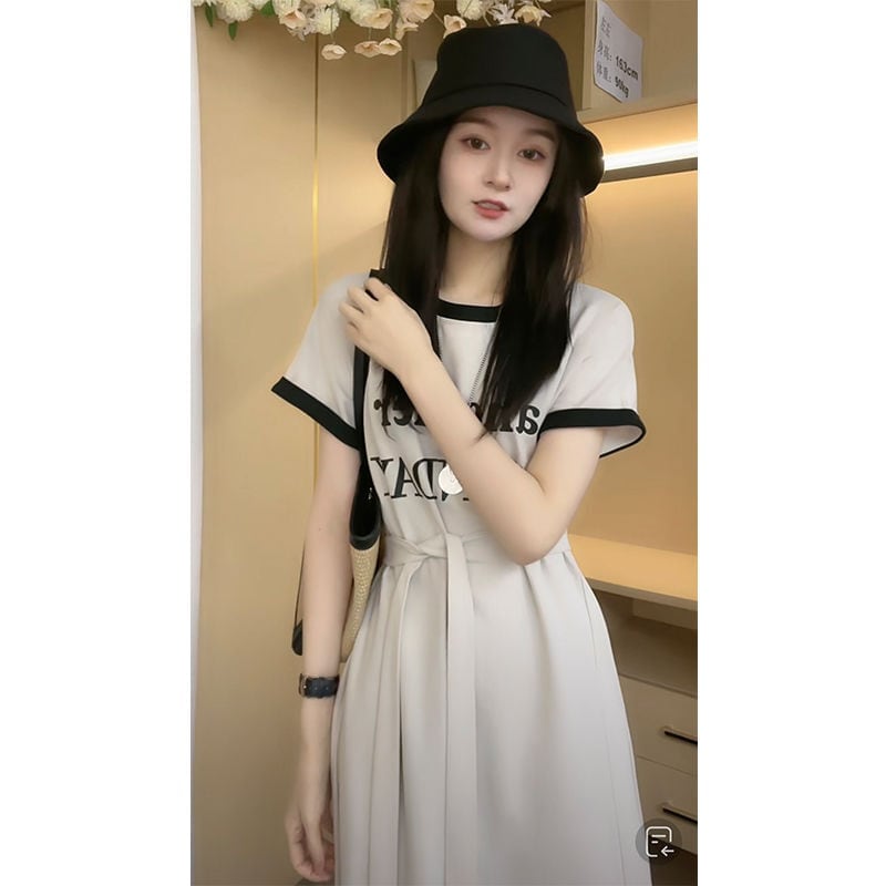 売り切れ必至 簡潔 上質 半袖Tシャツワンピース<U-8288>