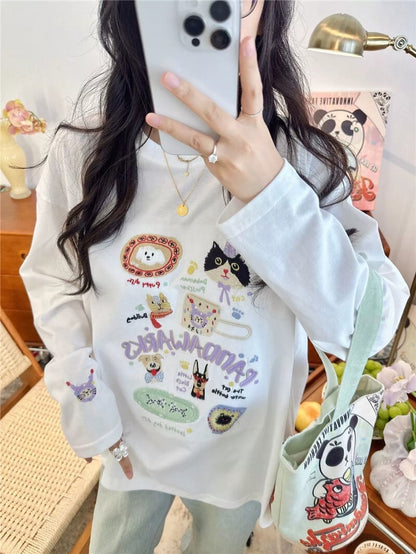 新商品 大人可愛い 求めてたデザイン 肌触り抜群 プリント 5色選択 Tシャツ<U-9369>