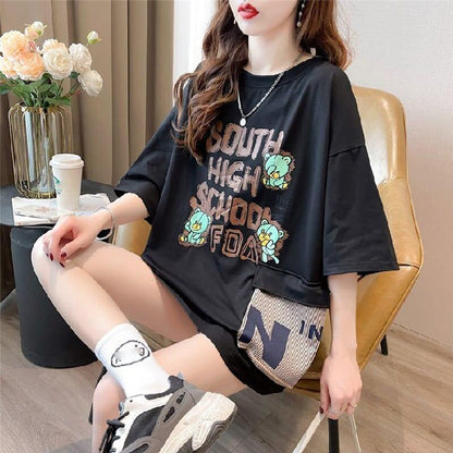 スタイリッシュ 3色選択可 一目惚れ カートゥーンプリント Tシャツ カットソー＜U-3091＞