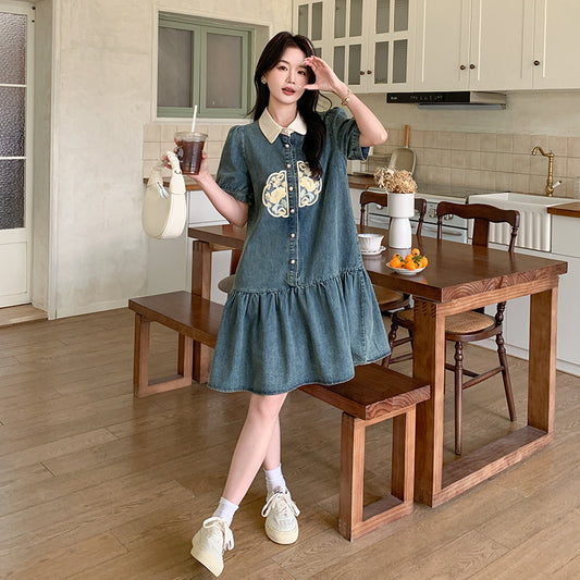 刺繡 カジュアル 体型カバー ワンピース U-80053