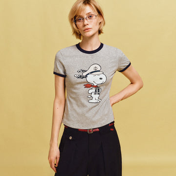 着瘦せ プリント 半袖 配色 カジュアル Tシャツ F-13496