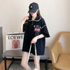 美人度アップ 折り襟 ワッフル ぬいぐるみ付き ロング Tシャツ ゆったり半袖 ＜U-2930＞
