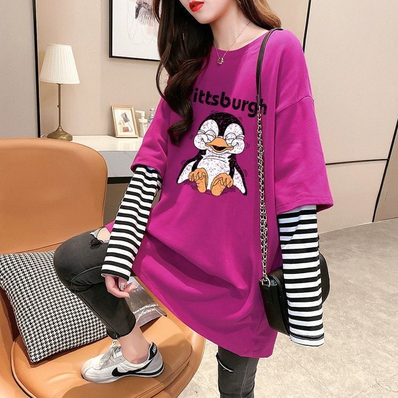 シンプル レイヤード風 ファッション プリント Tシャツ カットソー＜U-8131＞
