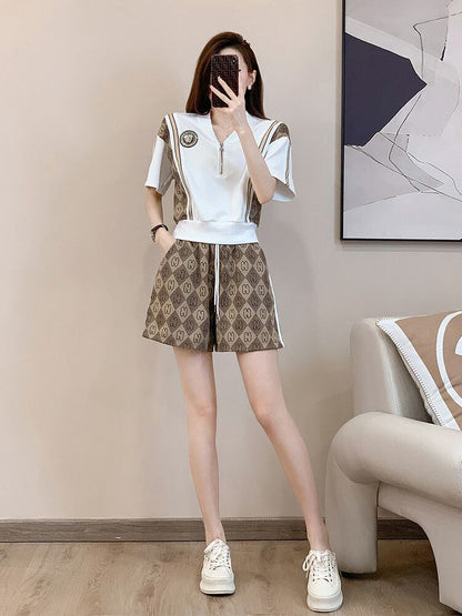 話題沸騰中 上質 おすすめ カジュアル 切り替え 半袖Ｔシャツ ショートパンツ セットアップ <U-8860>