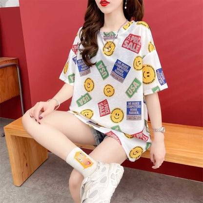 カジュアル お洒落 ラウンドネック Tシャツ カットソー トップス＜isf-3177＞