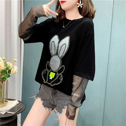 個性的なデザイン カートゥーンプリント 女性力を高める Tシャツ カットソー＜U-2995＞
