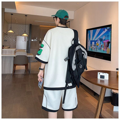 早い者勝ち カジュアル ファッション 切り替え 全3色 半袖Ｔシャツⅹパンツセット<U-8950>
