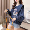 絶対欲しい グラフィックプリント セーラ服の襟 三色 長袖Tシャツトップス<U-4036>