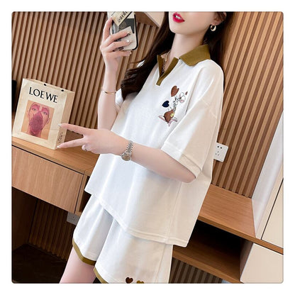 定番シンプル 切り替え カジュアル 半袖Ｔシャツⅹパンツセット全3色 <U-8267>
