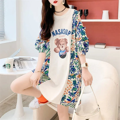 フライドストリート半袖トレンディな韓国風ラウンドネックTシャツ<U-2868>