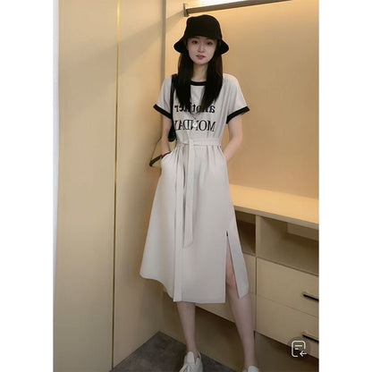 売り切れ必至 簡潔 上質 半袖Tシャツワンピース<U-8288>