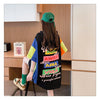 売り切れ必至 切り替え カジュアル カラーマッチング プリント全2色 半袖Tシャツ<U-8723>
