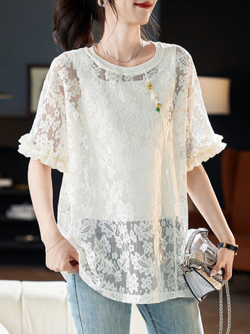 好感度UP カジュアル 今季マストバイ ファッション 透かし彫り Tシャツ<U-8396>