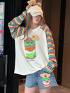 都市ファッショ デザイン オシャレ 大人可愛い 着心地良い プリント ストライプ柄 半袖Tシャツ<U-9332>