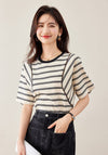 好感度UP ファッション カジュアル エレガント ストライプ柄 Tシャツ<U-8327>