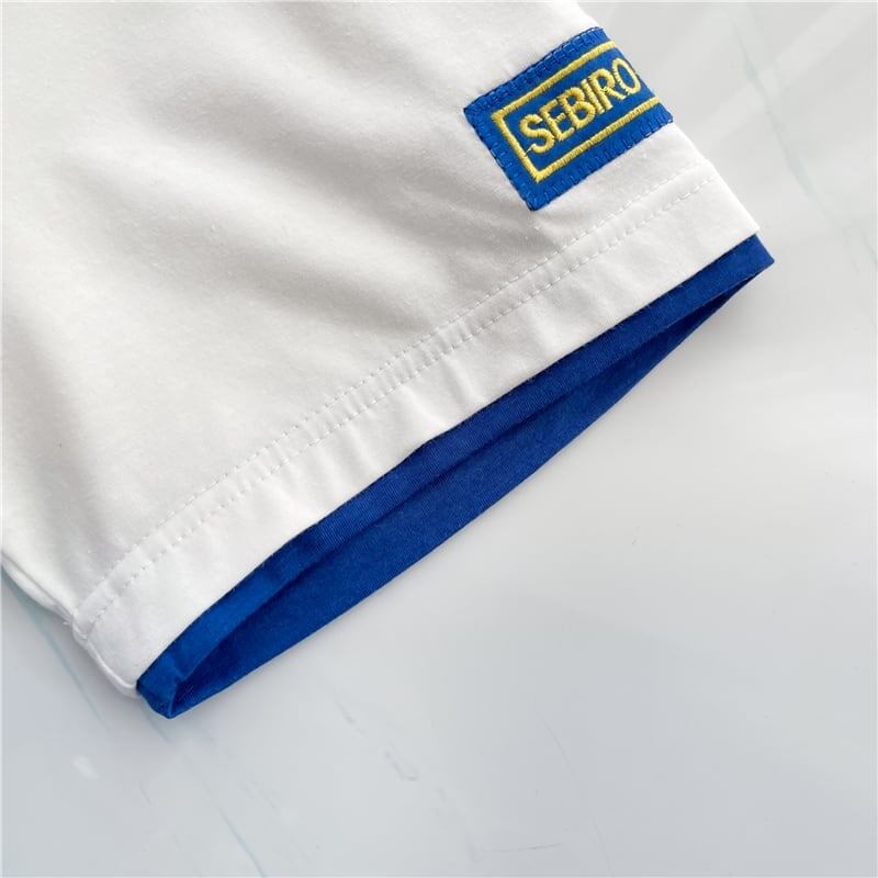 韓国系 ドロップショルダー 刺? レイヤードTシャツ ゆったり半袖 ＜U-3053＞