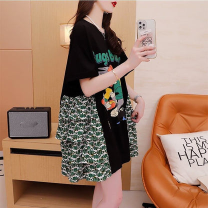 デザイン感 プリント チャーミング Tシャツ カットソー ワンピース＜U-3508＞