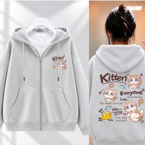 【薄手/裏起毛】存在感UP 猫柄 フード付き ゆったり パーカー F-50187