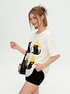 丸首 黒猫プリント 合わせやすい カジュアル 万能 着瘦せ Tシャツ F-50092
