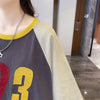 絶対欲しい カラーマッチング 数字刺? ロング Tシャツ ゆったり 半袖 ＜U-2896＞